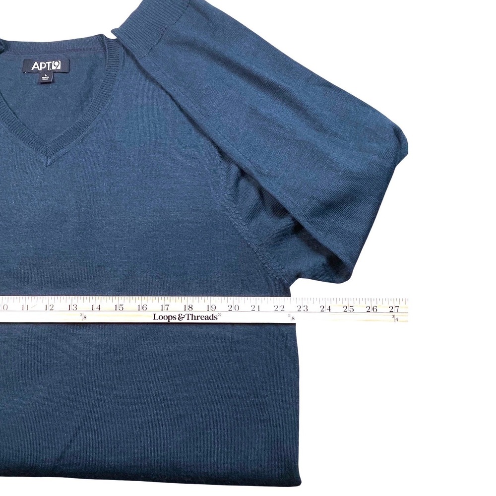 APT 9 Mens V Neck Sweater Large Merino Wool Blend Dark Teal Pullover Soft Luxury - Picture 5 of 9